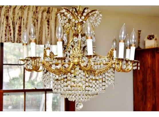 Gorgeous Vintage Brass And Crystal Chandelier 24' Round And 37' Drop