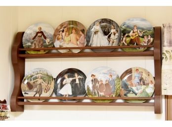 8 Sound Of Music Collector Plates With 35x20  Pine Wall Shelf Display