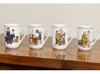 Set Of 4 Porcelain Norman Rockwell Mugs