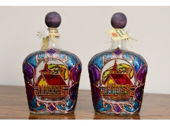 Pair Of Hand Painted Decanters