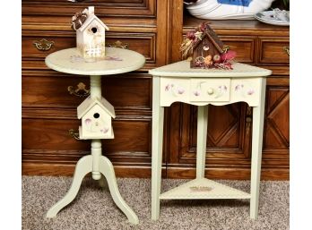 Pair Of Hand Painted Country Side Tables With Birdhouse's