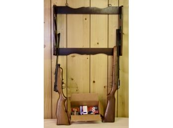 Vintage BB And Pellet Rifles With Gun Rack And Ammo