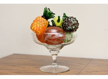 Glass Fruit Bowl With Vintage Glass Fruit