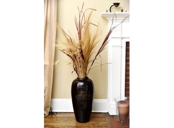 Large Glazed Vase With Wheat Flowers