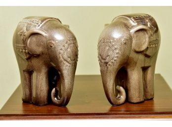 2 Glazed Ceramic Elephant Statues