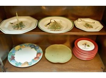 Assortment Of Christmas Plates And Platters