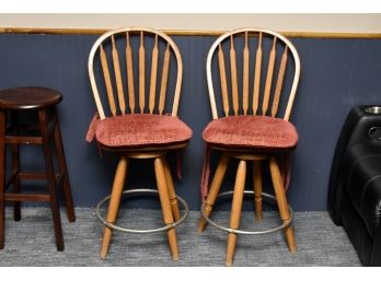 Pair Of High Back Wooden Stools