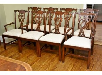 Johnathan Charles Distressed Walnut Chippendale Dining Room Chairs