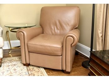 Nailhead Beige Leather Side Chair Recliner