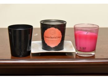 Trio Of Candle With Ceramic Under Plate