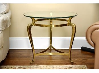 Brass And Beveled Glass Round Side Table 25 X 23