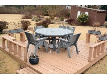 Outdoor Wooden Table And Chairs And Planters