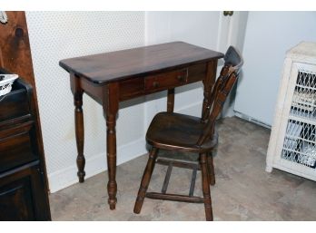 Pine Skinny Desk With Chair 35 X 16 X 30