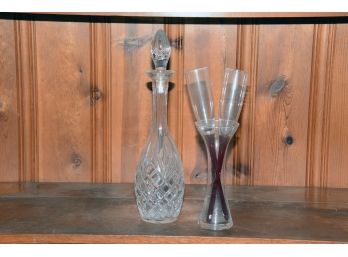 Crystal Decanter And 2 Toasting Flutes