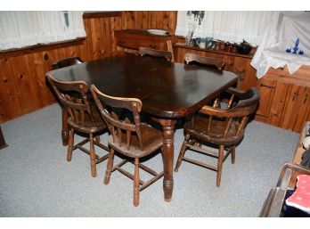 Vintage Heavy Pine Kitchen Table With 6 Chairs 48 X 60
