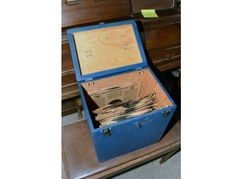 Wooden Record Box With Vintage 78 Rpm Records