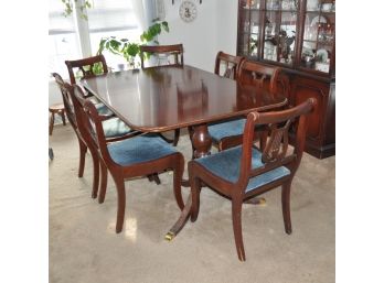Vintage Mahogany Dining Room Table Set  With 7 Harp Back Chairs