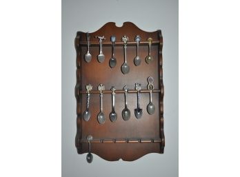 Vintage Souvenir Spoon Collection With Display Rack