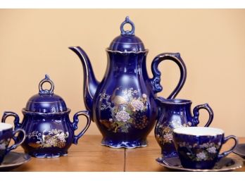Antique Blue Japanese Porcelain Tea Set With Musical Tea Pot