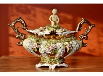 Outstanding Antique Porcelain Capodimonte Covered Urn
