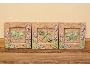 Set Of Three 10 X 10 Ceramic Butterfly Decor