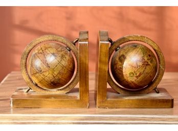 Pair Of Vintage Wooden Globe Book Ends