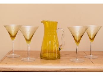 Vintage Amber Glass Martini Set