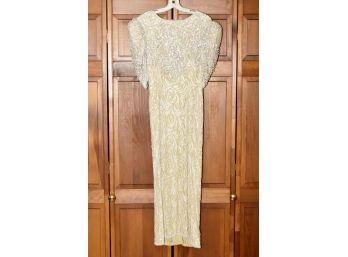 Vintage 100% Rayon Sequence And Beaded Evening Gown