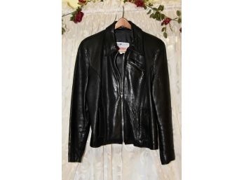 Vintage Womans Leather Biker Jacket Size Large