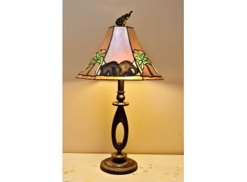 Vintage Stained Glass And Brass Elephant Table Lamp