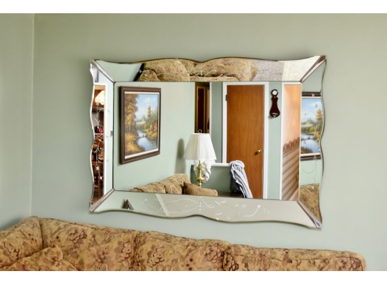 Stunning Large Wall Mirror With Beveled Edge Etched Design