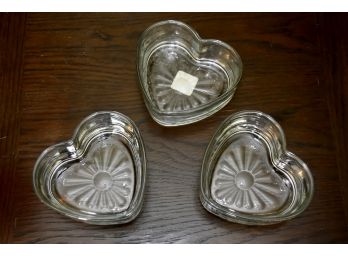 Trio Of Heart Shaped Glass Dishes