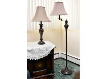 Pair Of Oil Rubbed Bronze Lamp With Faux Marble Accent