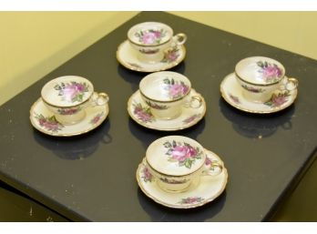 Set Of 5 Porcelain Tea Cups And Saucers