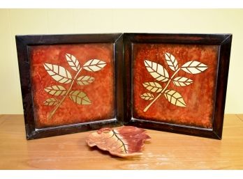 Fall Leaf Decor Including Tin Art And Ceramic Dish