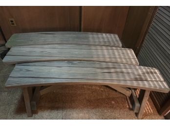 Trio Of Weathered Wood Outdoor Curved Benches