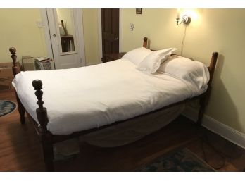 Vintage Full Size Oak Spindle Bed Frame With Headboard And Side Rails