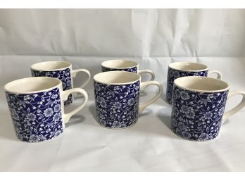 Six Blue Queen's Malaysia Floral Themed Mugs
