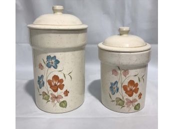 Pair Of Floral Painted Ceramic Cookie Jars