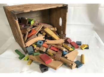 Vintage Collection Of Mixed Blocks And Old Playskool Wagon