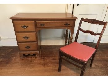 Vintage Fruitwood Writers Desk And Chair