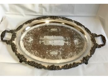 Large Silver On Copper Serving Tray 30 X 19 In