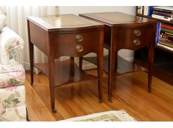 Pair Of Gorgeous Leather Top Mahogany End Tables 18 X 27 X 26