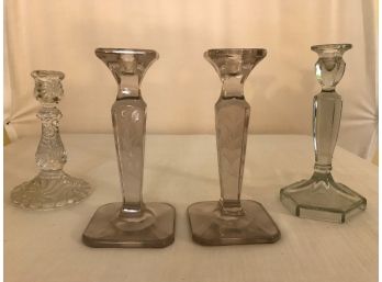 4 Crystal Candlesticks Including One Baccarat Candlestick