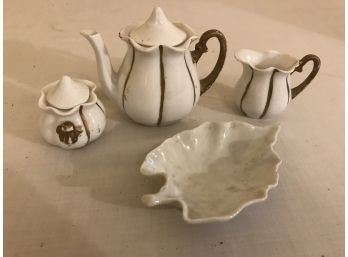 Antique White Porcelain Tea Service With Limoges Leaf Dish