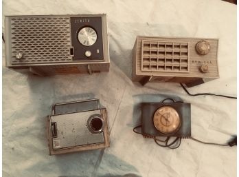 Assortment Of Vintage Radios And Clock