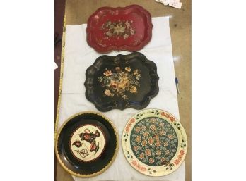 Four Large Floral Serving Trays