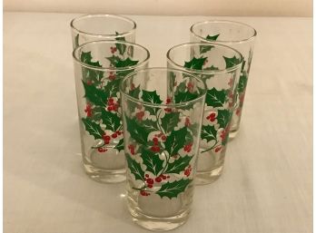 Vintage Holly Leaf Christmas Glasses