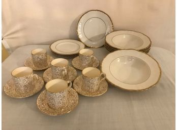 Set Of Vintage Gold Rim Dishes