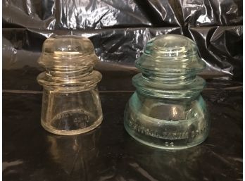 Pair Of Local Vintage Glass Insulators- Minor Damage